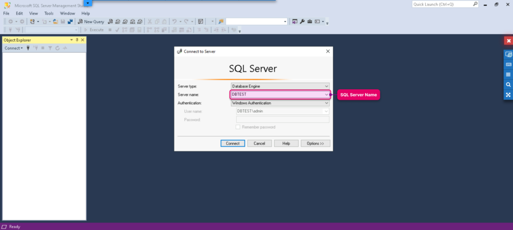 Obrázok: Pripojenie sa na SQL server